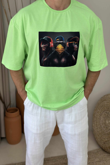 FRONT IMAGE ONE COLOR MEN T-SHIRT LIGHT GREEN/JEZB - 3