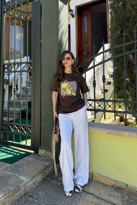 FRONT IMAGE ONE COLOR WOMAN T-SHIRT BROWN/KAFE - 2