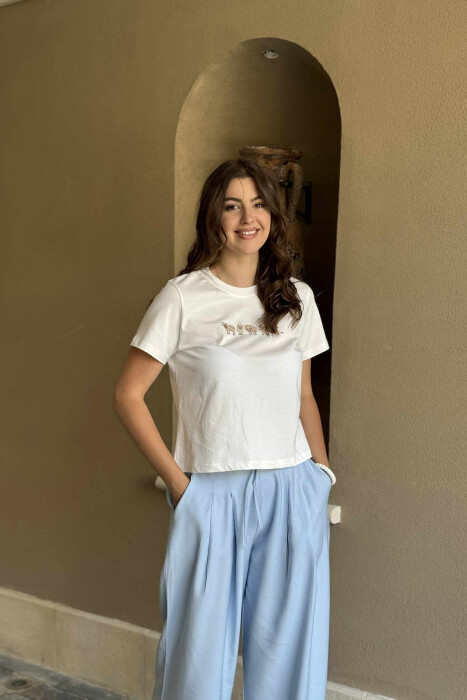 FRONT IMAGE ROUND NECK WOMEN T-SHIRT WHITE-E BARDHE 