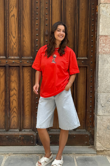 T-SHIRT I THJESHTË ME IMAZH PËR FEMRA NË NGJYRËN PORTOKALLI E ERRËT 