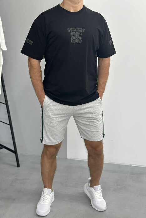 FRONT IMAGE T-SHIRT+SHORTS MEN SET BLACK-GREY/ZEGR 