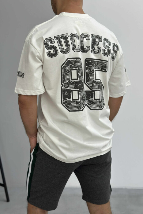 FRONT IMAGE T-SHIRT+SHORTS MEN SET CREAM+GREY/KREM+GRI - 3