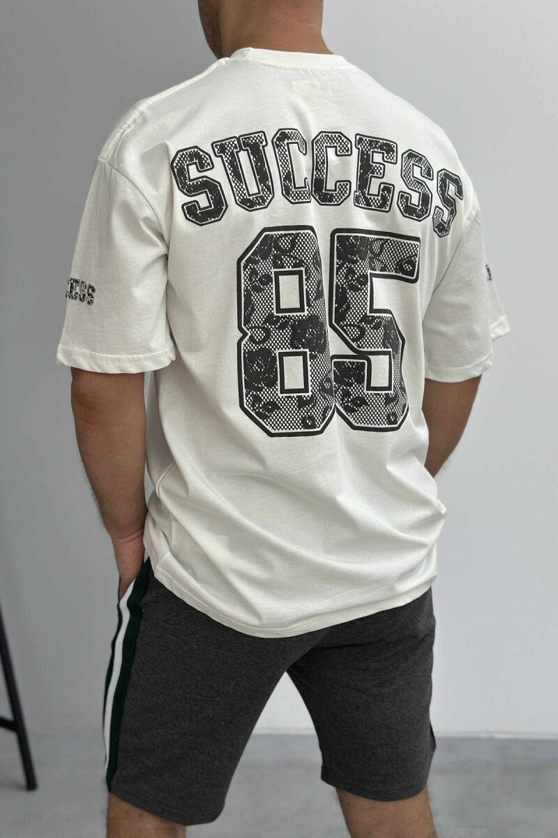 FRONT IMAGE T-SHIRT+SHORTS MEN SET CREAM+GREY/KREM+GRI - 3