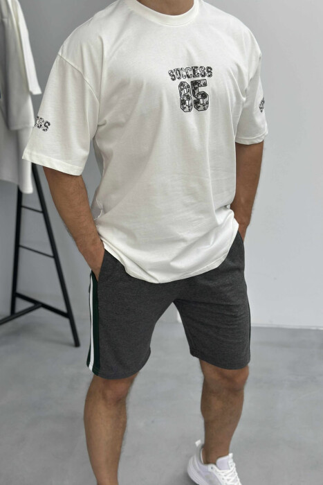 FRONT IMAGE T-SHIRT+SHORTS MEN SET CREAM+GREY/KREM+GRI - 4