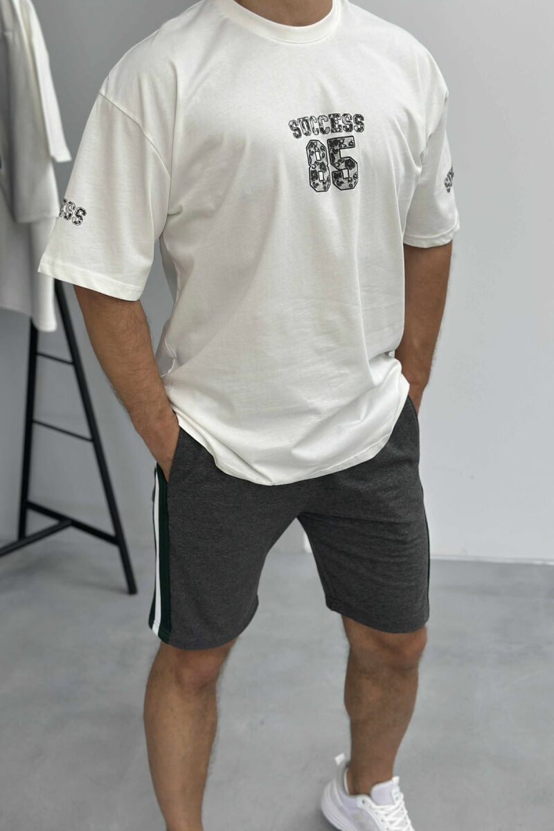 FRONT IMAGE T-SHIRT+SHORTS MEN SET CREAM+GREY/KREM+GRI - 4