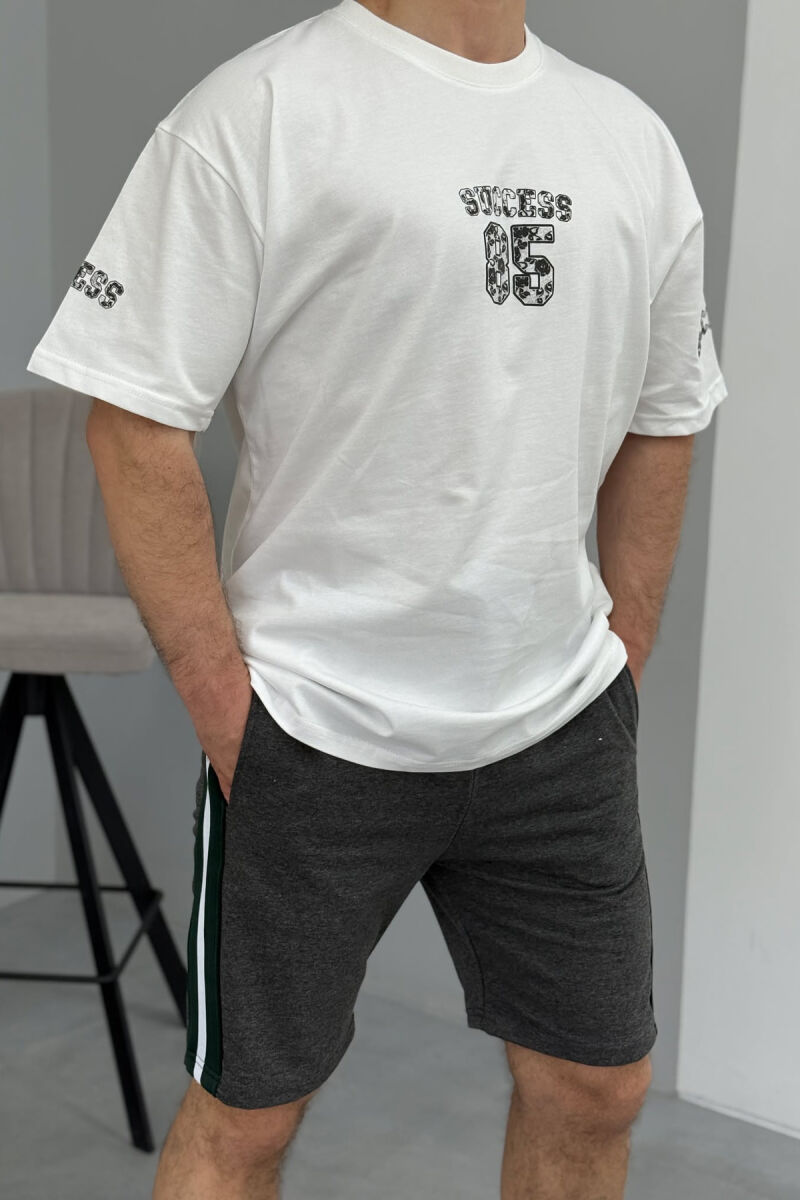 FRONT IMAGE T-SHIRT+SHORTS MEN SET WHITE-DARK GREY/BAGE - 2