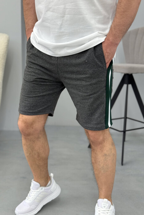 FRONT IMAGE T-SHIRT+SHORTS MEN SET WHITE-DARK GREY/BAGE - 3