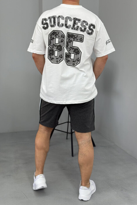 FRONT IMAGE T-SHIRT+SHORTS MEN SET WHITE-DARK GREY/BAGE - 4