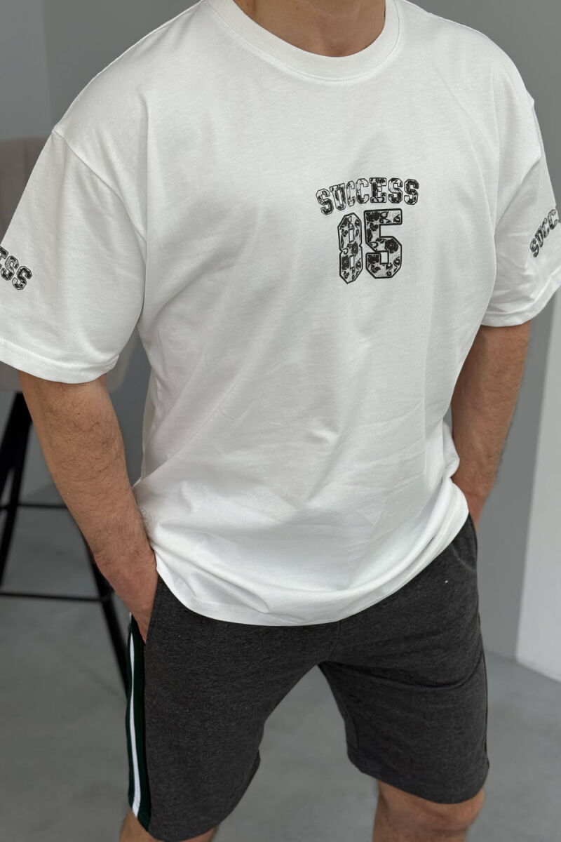 FRONT IMAGE T-SHIRT+SHORTS MEN SET WHITE-DARK GREY/BAGE - 5