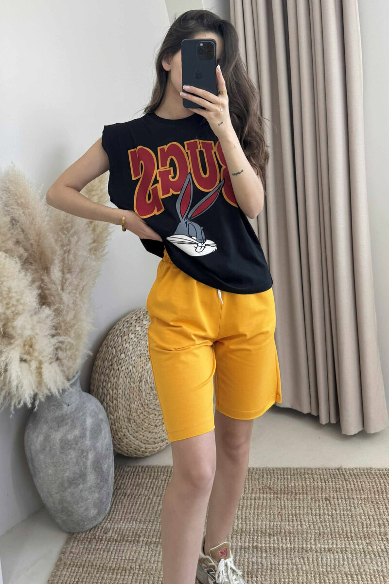 FRONT IMAGE TANK TOP+SHORTS WOMEN SET BLACK-YELLOW/ZEVE - 2