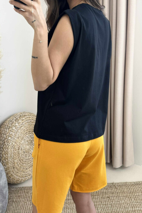 FRONT IMAGE TANK TOP+SHORTS WOMEN SET BLACK-YELLOW/ZEVE - 5