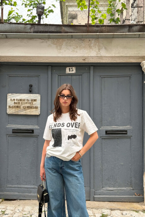 FRONT IMAGE & WITTINGS WOMEN T-SHIRT + 6 PAIR SOCKS CREAM/KREM - KLAUDIO FASHION