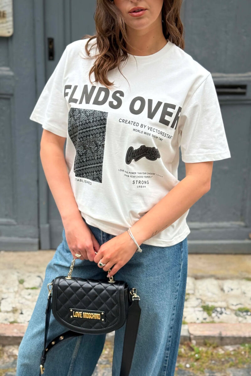 FRONT IMAGE & WITTINGS WOMEN T-SHIRT + 6 PAIR SOCKS CREAM/KREM - 2
