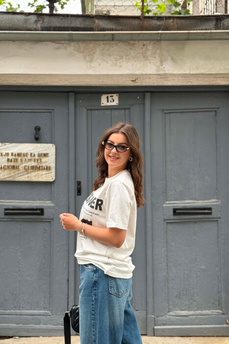 FRONT IMAGE & WITTINGS WOMEN T-SHIRT + 6 PAIR SOCKS CREAM/KREM - 3