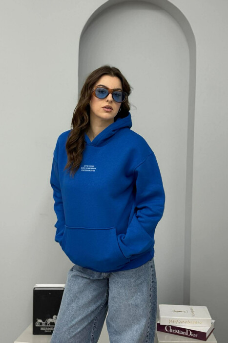 FRONT LITTLE WRITTINGS FLUFFY WOMEN HOODIE BLUE/BLU 