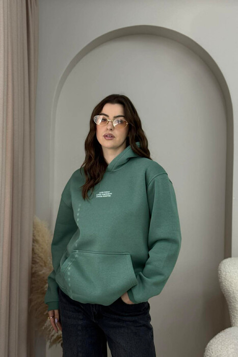 FRONT LITTLE WRITTINGS FLUFFY WOMEN HOODIE MINT/MENTE 