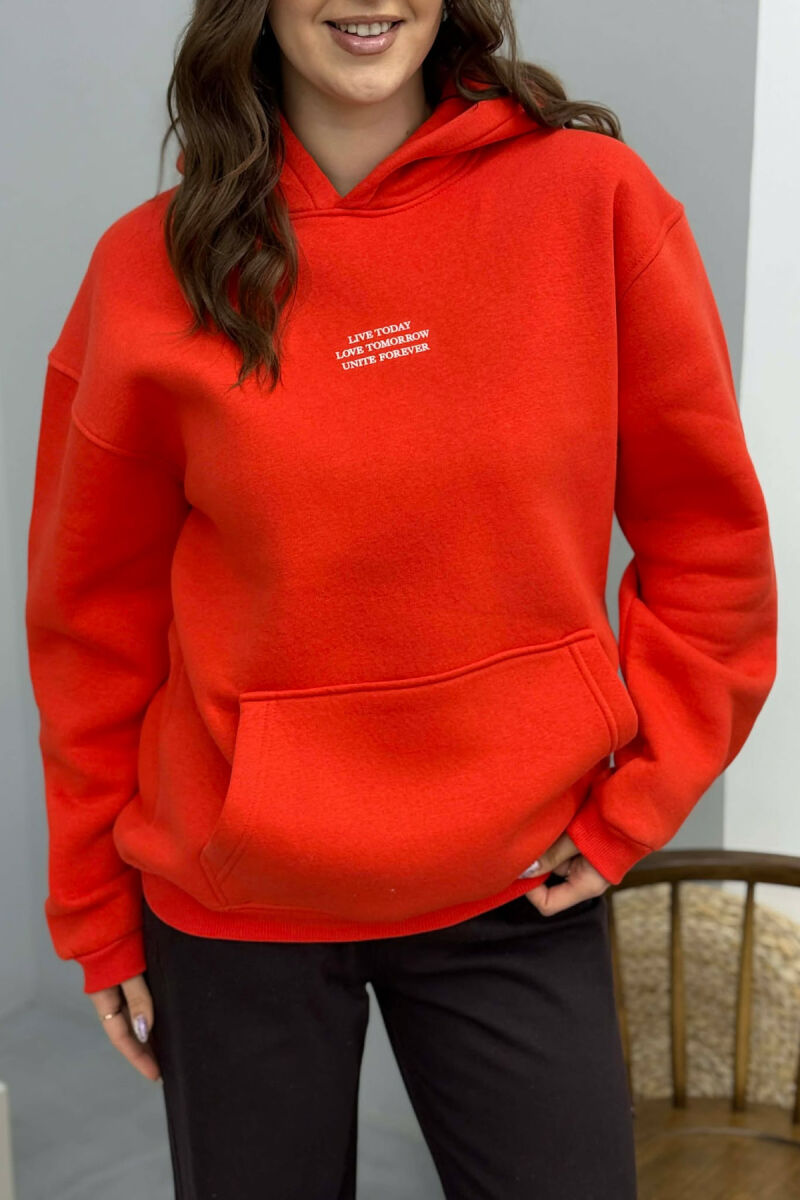 FRONT LITTLE WRITTINGS FLUFFY WOMEN HOODIE ORANGE/PORTOKALLI - 4