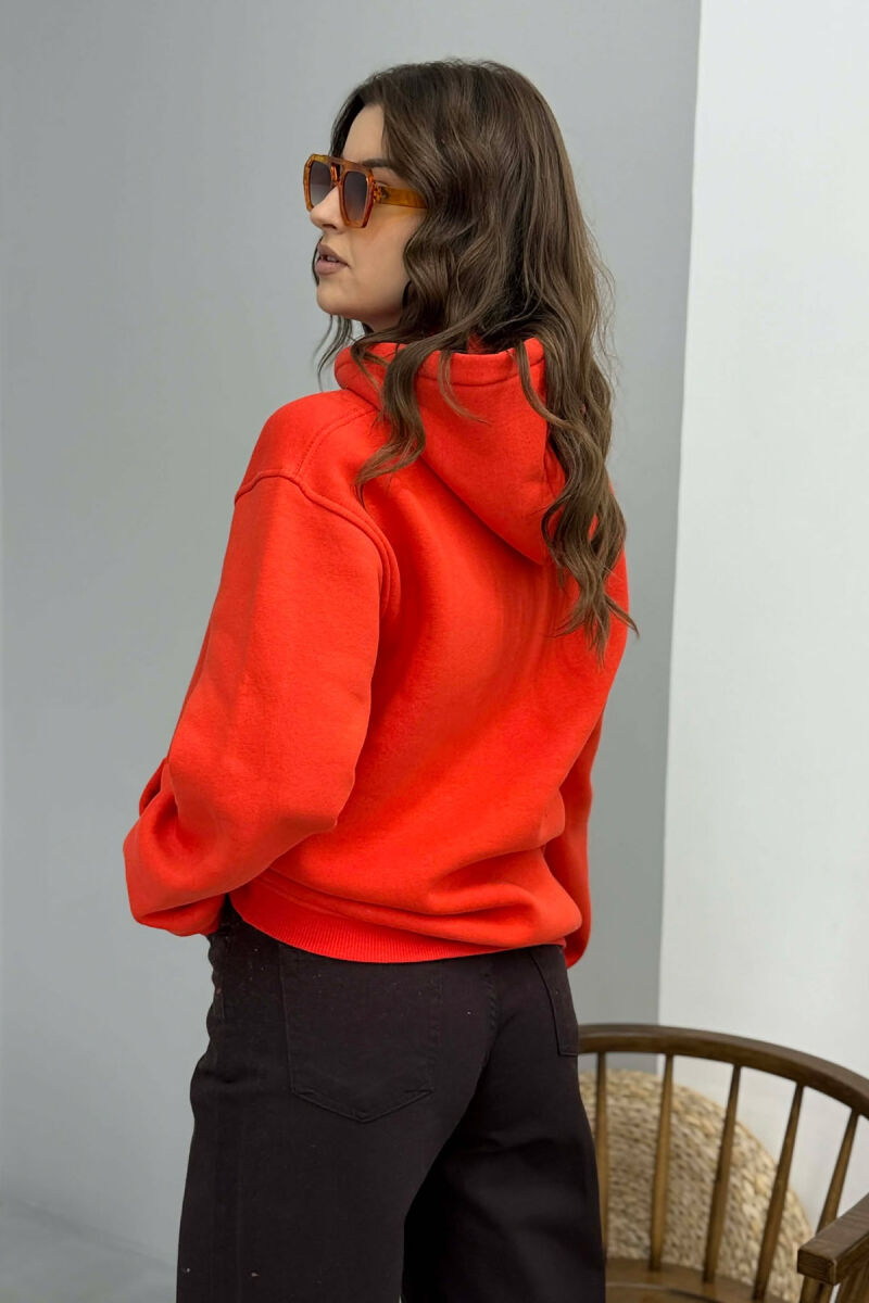 FRONT LITTLE WRITTINGS FLUFFY WOMEN HOODIE ORANGE/PORTOKALLI - 3