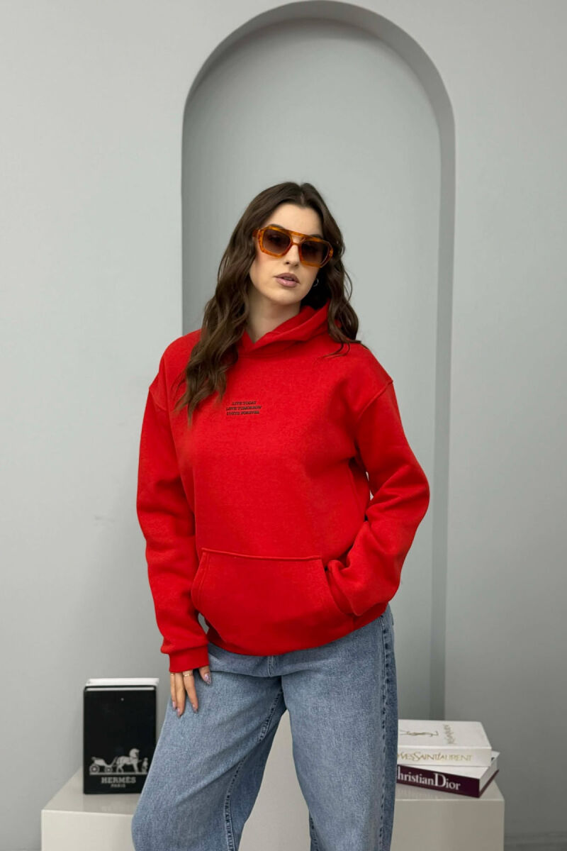 FRONT LITTLE WRITTINGS FLUFFY WOMEN HOODIE RED/E KUQE - 1
