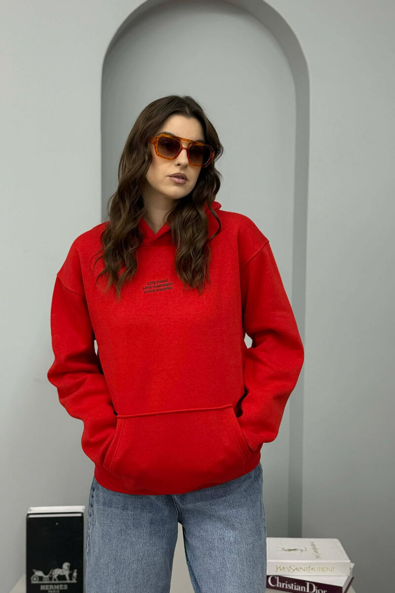 FRONT LITTLE WRITTINGS FLUFFY WOMEN HOODIE RED/E KUQE - 2