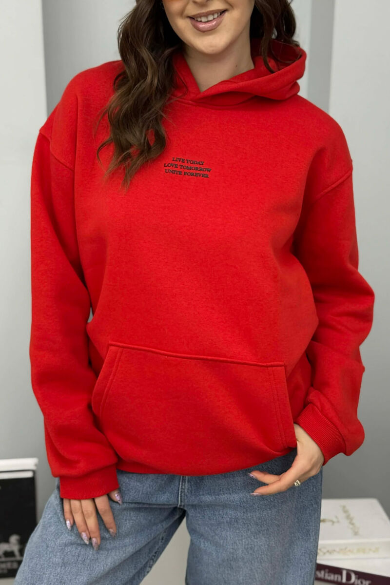 FRONT LITTLE WRITTINGS FLUFFY WOMEN HOODIE RED/E KUQE - 4