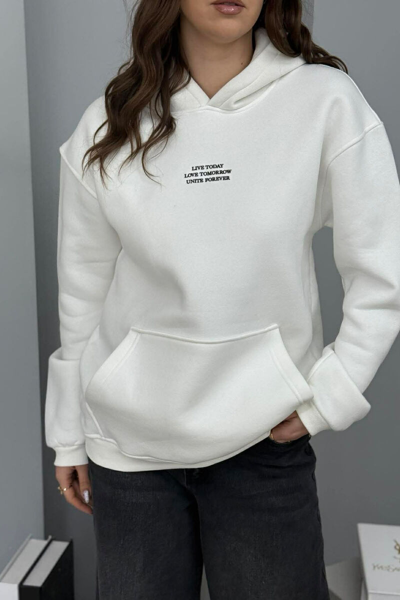 FRONT LITTLE WRITTINGS FLUFFY WOMEN HOODIE WHITE-E BARDHE - 4