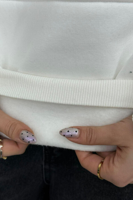 FRONT LITTLE WRITTINGS FLUFFY WOMEN HOODIE WHITE-E BARDHE - 5