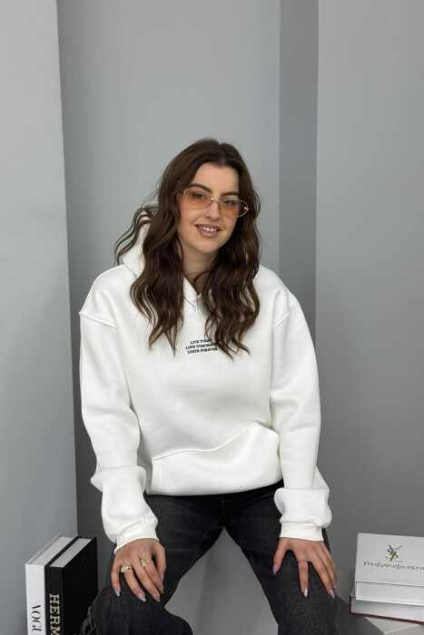 FRONT LITTLE WRITTINGS FLUFFY WOMEN HOODIE WHITE-E BARDHE - 3