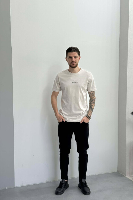 FRONT LITTLE WRITTINGS MEN T-SHIRT CREAM/KREM - 2