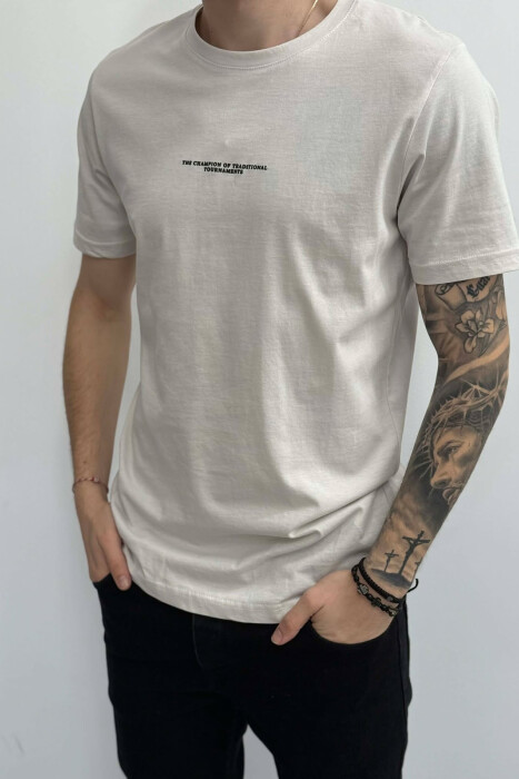 FRONT LITTLE WRITTINGS MEN T-SHIRT CREAM/KREM - 3