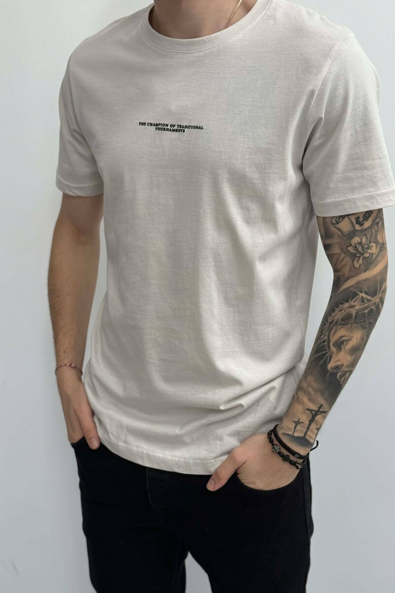 FRONT LITTLE WRITTINGS MEN T-SHIRT CREAM/KREM - 3