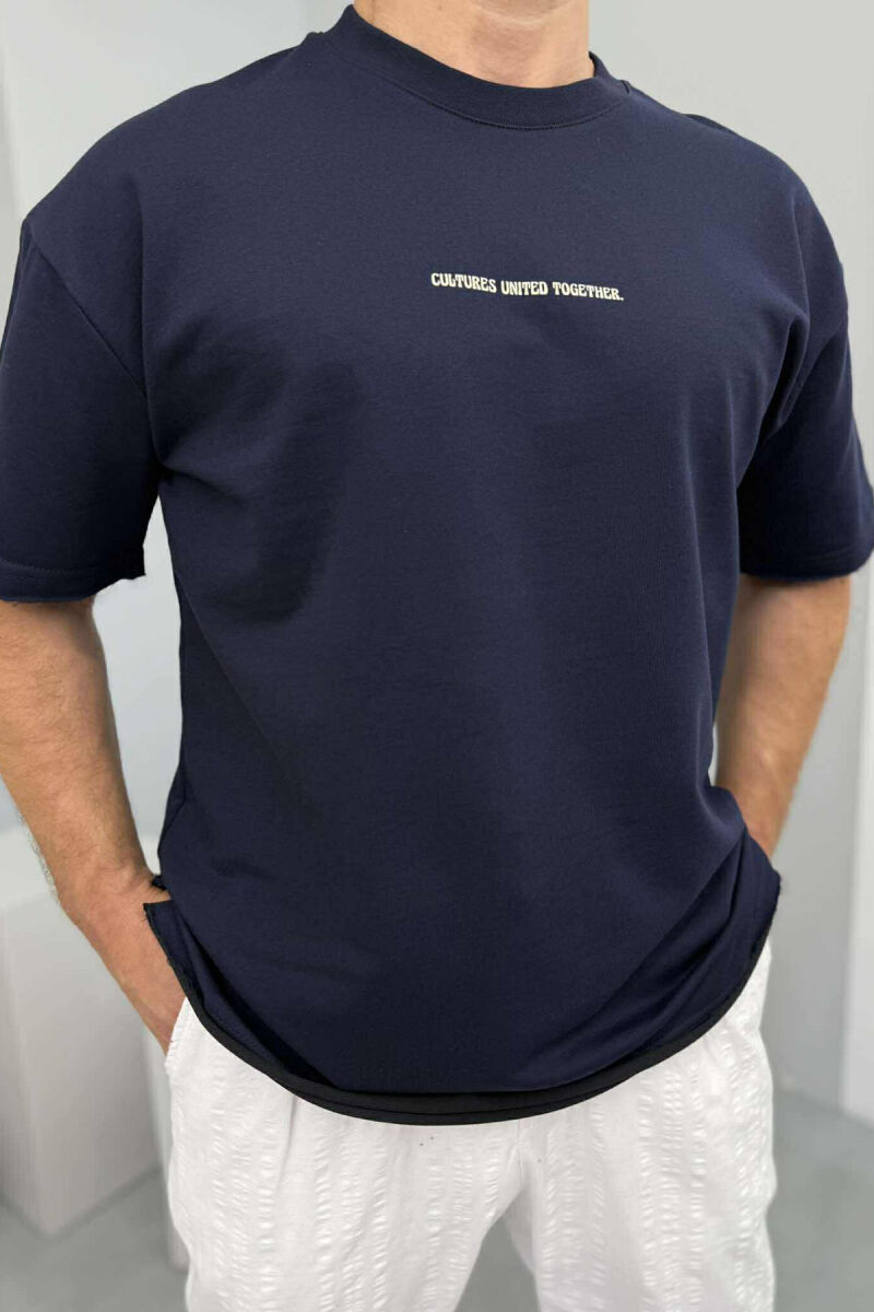 FRONT LITTLE WRITTINGS MEN T-SHIRT DARK BLUE/BEE - 1