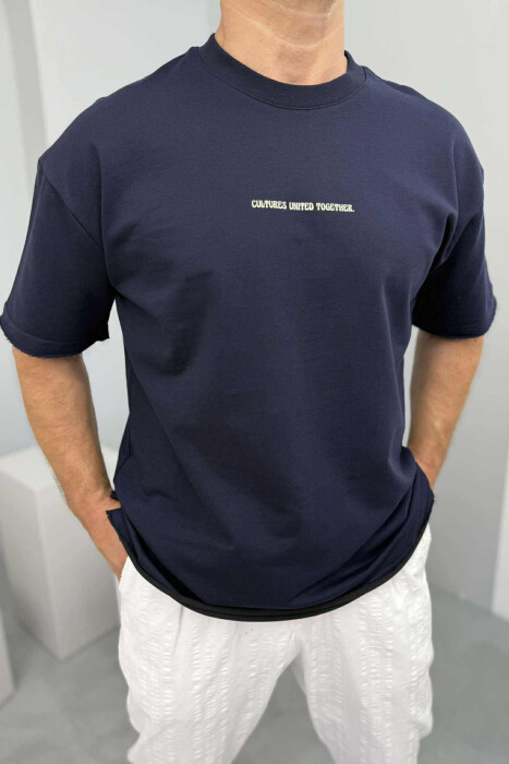 FRONT LITTLE WRITTINGS MEN T-SHIRT DARK BLUE/BEE - 2