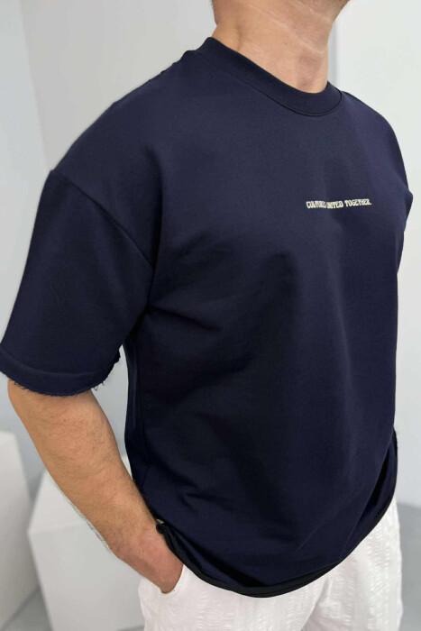 FRONT LITTLE WRITTINGS MEN T-SHIRT DARK BLUE/BEE - 3