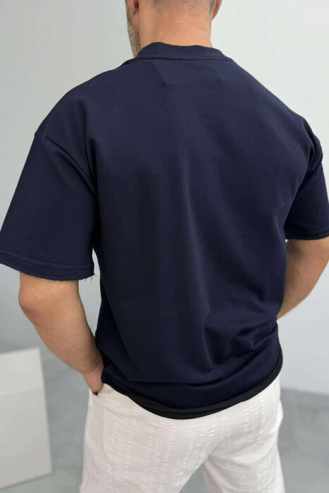 FRONT LITTLE WRITTINGS MEN T-SHIRT DARK BLUE/BEE - 4