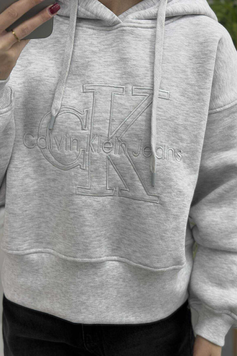 FRONT LOGO ONE COLOR FLUFFY WOMEN HOODIE LIGHT GREY/GZ - 3