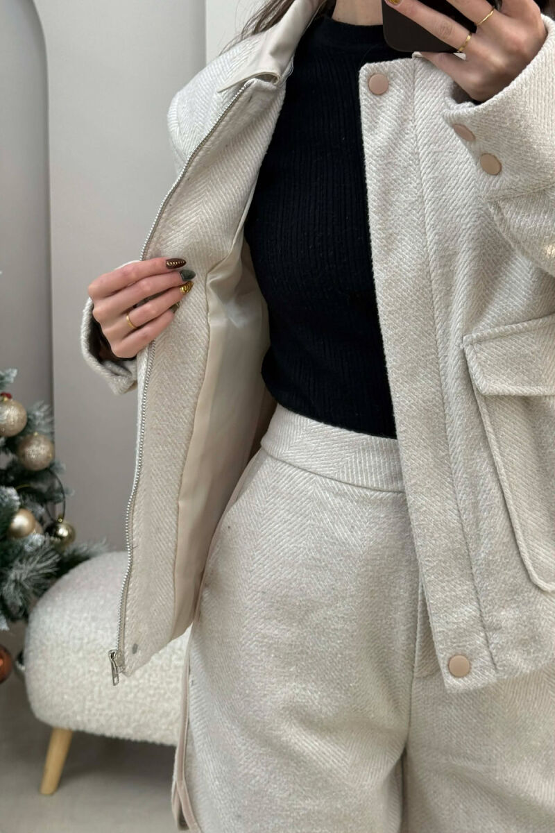 FRONT POCKET JACKET+SHORTS STRIPES WOMEN SET BEIGE/BEZHE - 3