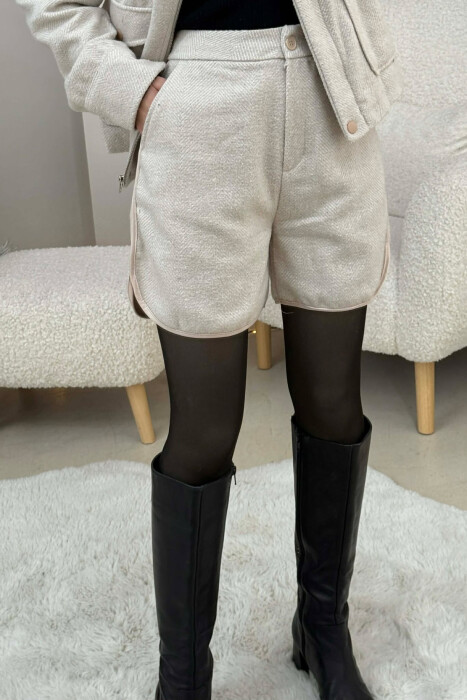 FRONT POCKET JACKET+SHORTS STRIPES WOMEN SET BEIGE/BEZHE - 4