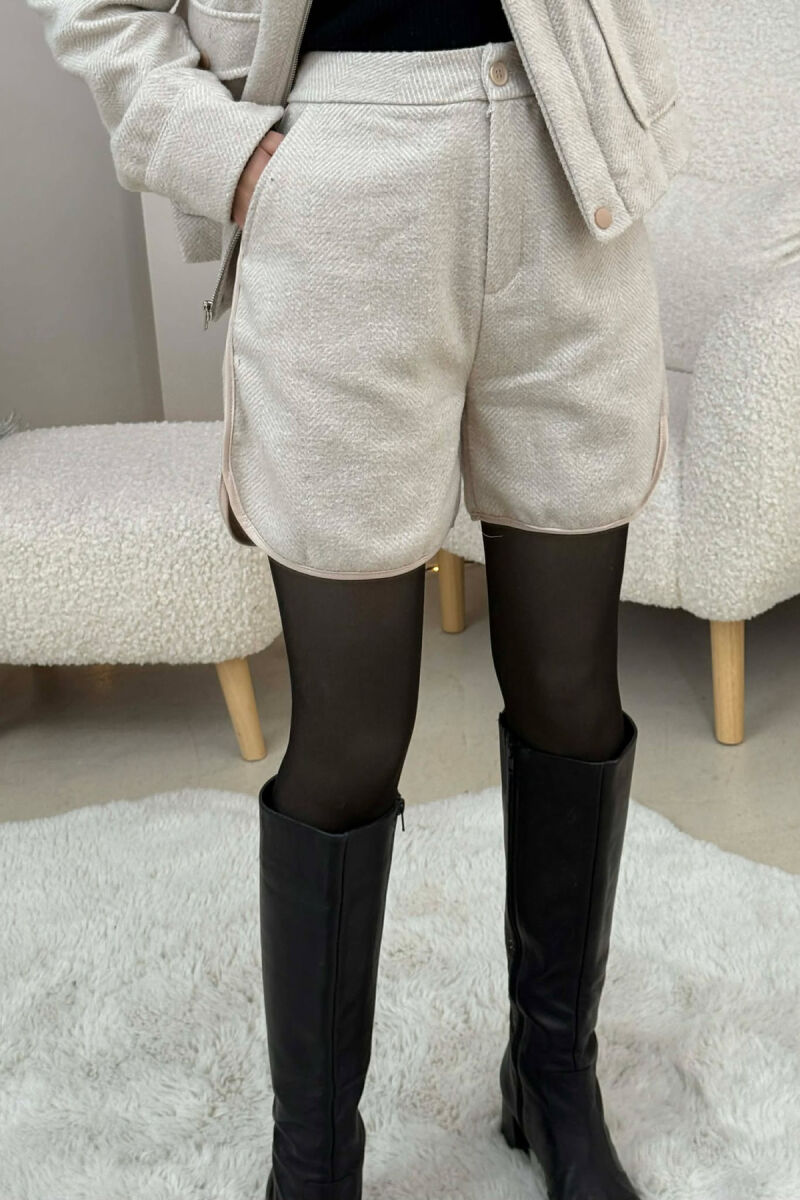 FRONT POCKET JACKET+SHORTS STRIPES WOMEN SET BEIGE/BEZHE - 4