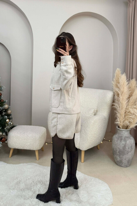 FRONT POCKET JACKET+SHORTS STRIPES WOMEN SET BEIGE/BEZHE - 5