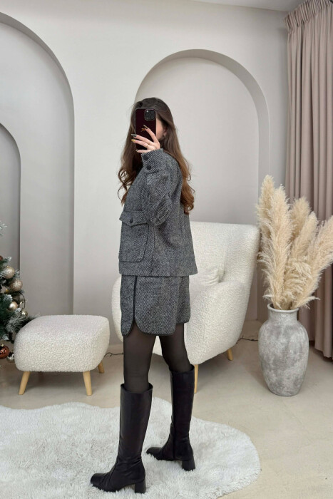 FRONT POCKET JACKET+SHORTS STRIPES WOMEN SET BLACK/ E ZEZE - 5