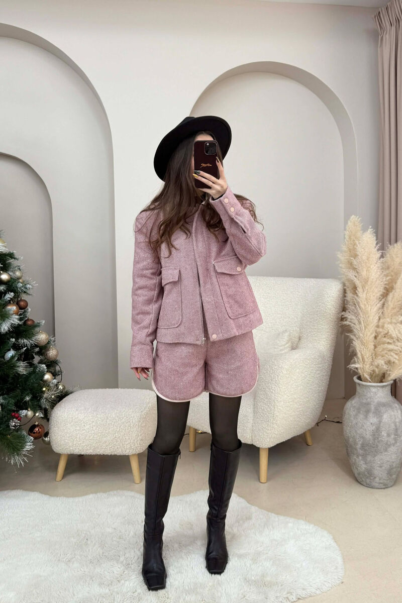 FRONT POCKET JACKET+SHORTS STRIPES WOMEN SET POWDER/PUDER - 1