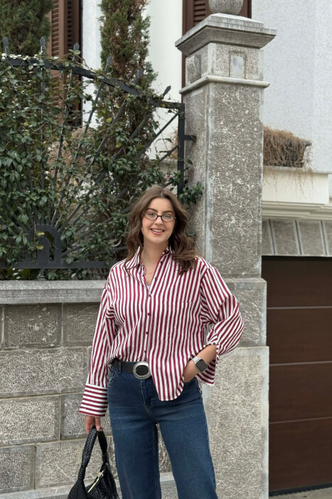 FRONT POCKET LINES DESIGN WOMAN SHIRT BURGUNDY/VISHNJE - KLAUDIO FASHION