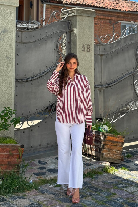 FRONT POCKET LINES DESIGN WOMAN SHIRT BURGUNDY/VISHNJE - KLAUDIO FASHION