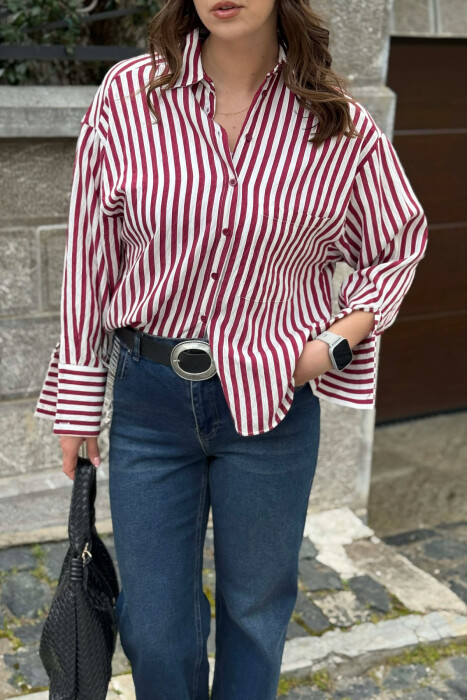 FRONT POCKET LINES DESIGN WOMAN SHIRT BURGUNDY/VISHNJE - 2