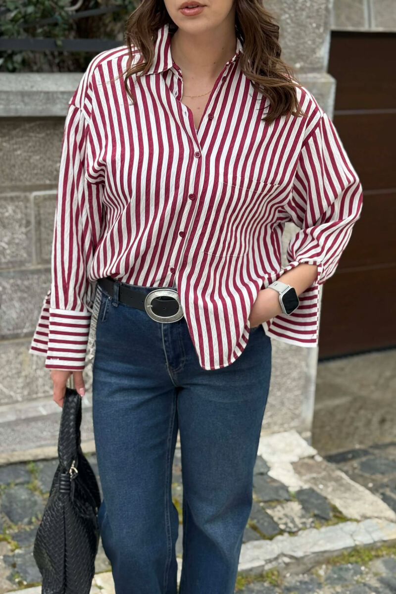 FRONT POCKET LINES DESIGN WOMAN SHIRT BURGUNDY/VISHNJE - 2