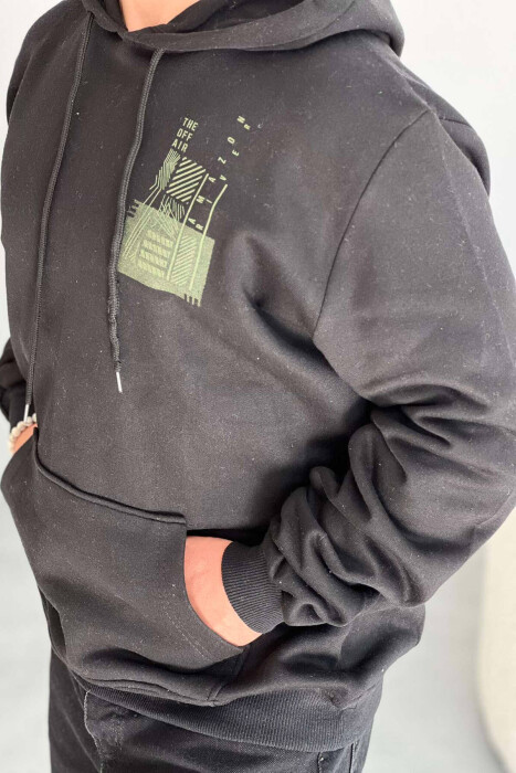 FRONT POCKET FLUFFY MEN HOODIE BLACK/ E ZEZE - 2