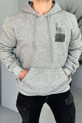 FRONT POCKET FLUFFY MEN HOODIE LIGHT GREY/GZ 