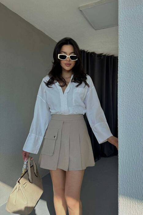 FRONT POCKET WAVING WOMEN SKIRT BEIGE/BEZHE 