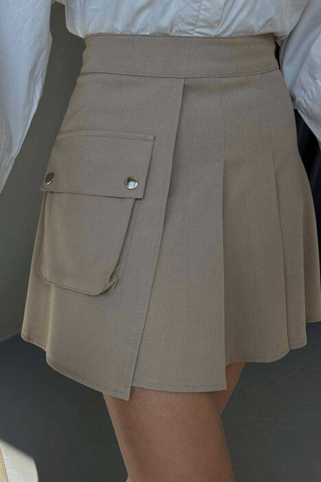 FRONT POCKET WAVING WOMEN SKIRT BEIGE/BEZHE 